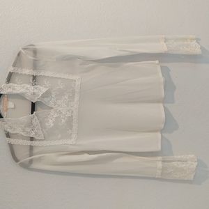 Sheer white and lace long sleeve blouse with beautiful open v collar